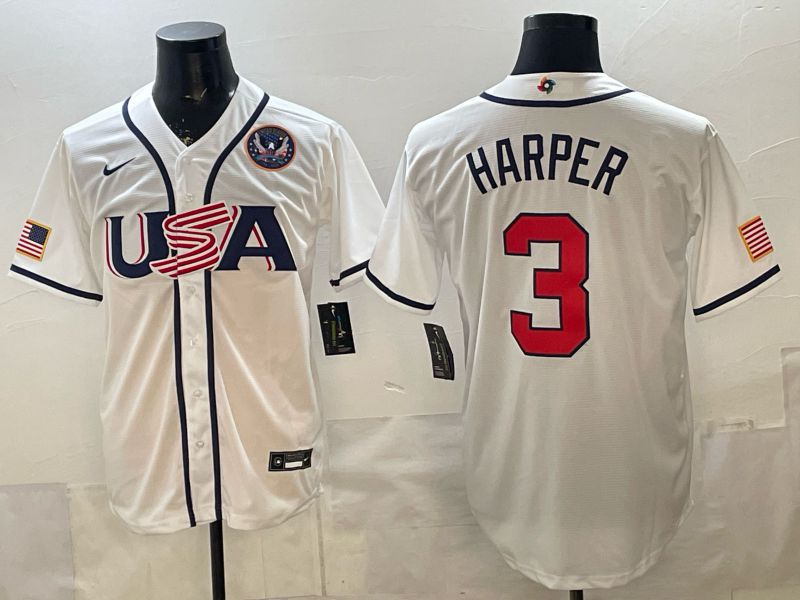 Men 2026 World Cub USA #3 Harper White Game Nike MLB Jersey style 007